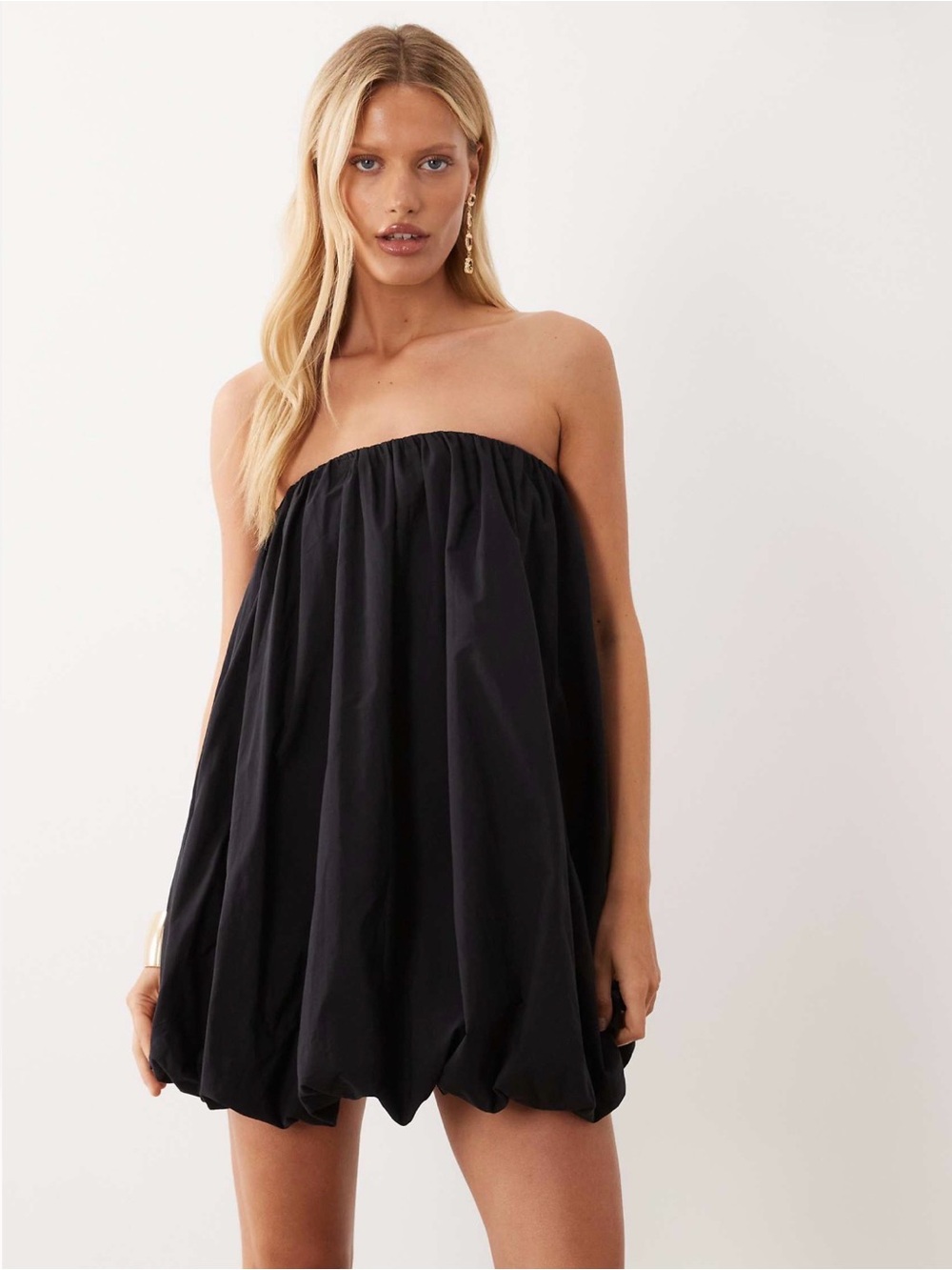 Musera Black Strapless Bubble Hem Babydoll Mini Dress NWT L - Picture 3 of 6